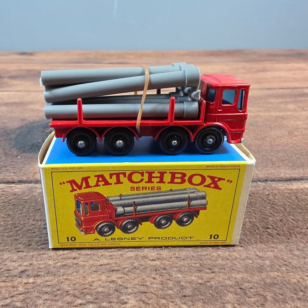 Matchbox Leyland Pipe Truck No 10 Red Excellent Original Box Lesney England